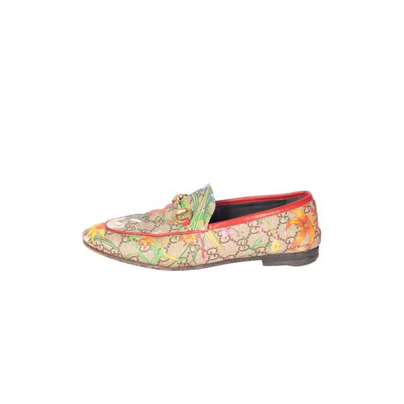 Gucci Shoes - GUCCI Pink Floral GG Loafers Gold Accents Size 37
